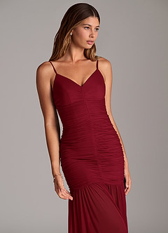 Azazie Aimie Bridesmaid Dresses Burgundy Mermaid Mesh Dress image7