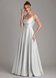 Azazie Azaria Bridesmaid Dresses Silver A-Line Corset Stretch Satin Dress image3