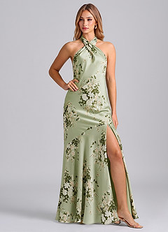 Azazie Lorena Abiti da Damigella Abito Sirena in Raso Elasticizzato Plissettato Floral Vines image1