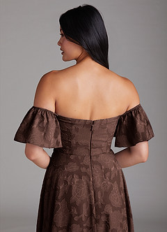 Azazie Sue Vestidos de madrinha de casamento Vestido Ganache de Esgotamento Floral de Linha A com Fora do ombro image6