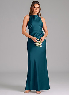 Azazie Evadne Brautjungfernkleider A-Linie Plissee Stretch-Satin Kleid Tintenblau image6