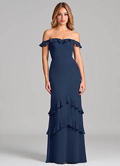 Azazie Marilynn Final Sale Dark Navy Mermaid Off the Shoulder Chiffon Dress image3