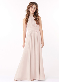 Azazie Bonnie Junior Rose Petal A-Line Pleated Chiffon Dress image1