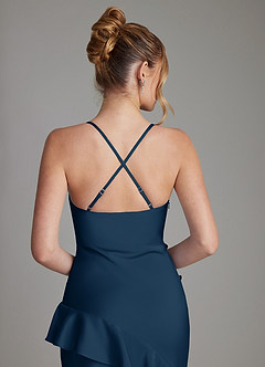 Azazie Jayda Bridesmaid Dresses Dark Navy A-Line Ruched Stretch Satin Dress image6