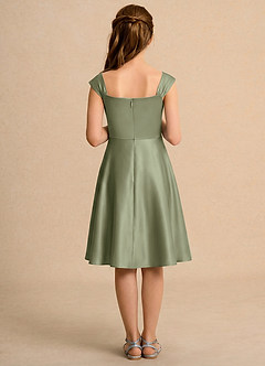 Azazie Budle Girls Formal Flower Girl Dresses Pistachio A-Line Pleated Matte Satin Dress image2