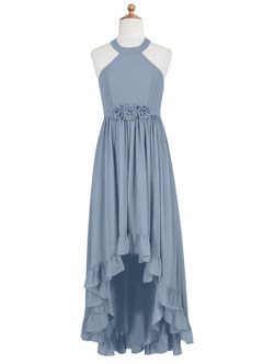 Azazie Hermione Vestido de Azul Polvoriento de Gasa/ Chiffon de Acampanado image6