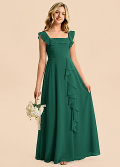 Azazie Nori Junior Emerald A-Line Ruched Chiffon Dress image3