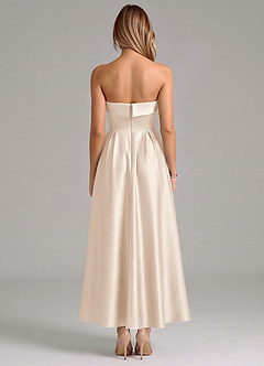 Azazie Lucienne Abiti da Damigella Abito A-Line in Raso Elasticizzato Plissettato Alabastro Bianco image6