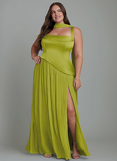 Azazie Stephanie Bridesmaid Dresses Lemongrass A-Line Pleated Stretch Satin Dress image15
