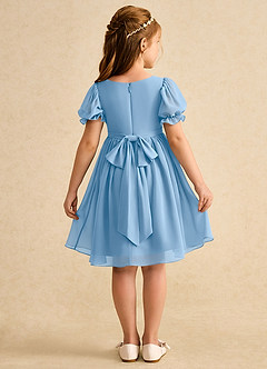 Azazie Jolie Robe Demoiselle D'honneur Fillette Robe Trapèze en Mousseline de soie avec manches Poudre Bleue image2