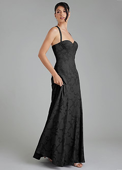 Azazie Bea Bridesmaid Dresses Black A-Line Corset Floral Burnout Dress image8