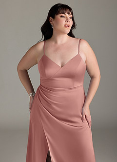 Azazie Marchella Bridesmaid Dresses Rosette A-Line Corset Stretch Satin Dress image11