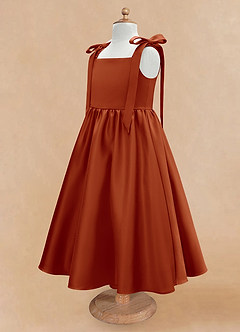 Azazie Chelsie Flower Girl Dresses Paprika A-Line Bow Matte Satin Dress image7