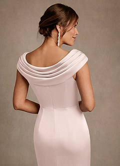 Azazie Irvine Mother of the Bride Dresses Blushing Pink A-Line Pleated Stretch Satin Dress image6