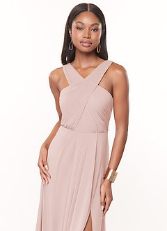 Azazie Brandie Bridesmaid Dresses Blushing Pink A-Line Pleated Stretch Chiffon Dress image5