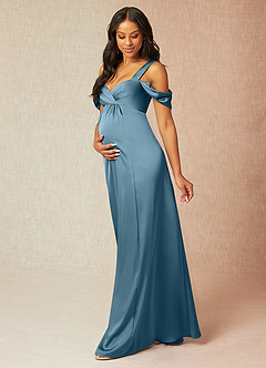 Azazie Rhea Maternity Bridesmaid Dresses A-Line Off-The-Shouler Pleated Stretch Satin Floor-Length Dress image3