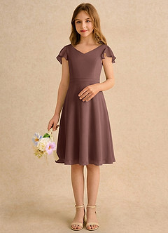 Azazie Narin Girls Formal Flower Girl Dresses Espresso A-Line with Sleeves Chiffon Dress image3