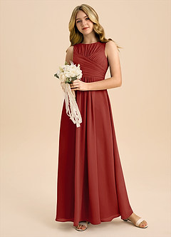 Azazie Skyla Junior Terracotta A-Line Pleated Chiffon Dress image5