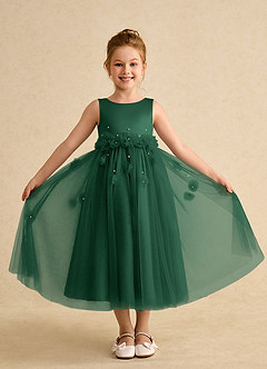 Azazie Lux Flower Girl Dresses Dark Green A-Line Beaded Tulle Dress image4