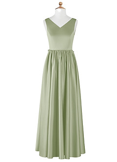 Azazie Hathaway Junior A-Linie Schleifen Stretch-Satin Kleid Staubiger Salbeigrün image7