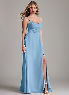 Azazie Terese Bridesmaid Dresses Steel Blue A-Line Pleated Chiffon Dress image3