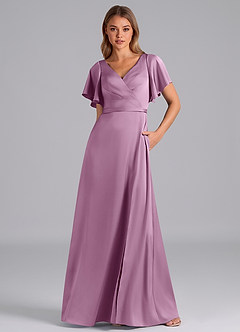 Azazie Ambrosia Bridesmaid Dresses Wisteria A-Line Pleated Stretch Satin Dress image5
