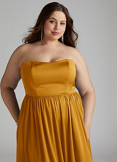 Azazie Morana Bridesmaid Dresses Butterscotch A-Line Off the Shoulder Stretch Satin Convertible Dress image19