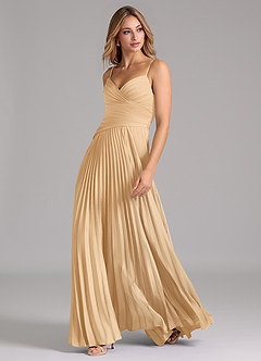 Azazie Vini Brautjungfernkleider A-Linie Plissee Stretch-Satin Kleid Gold image5