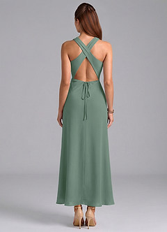 Azazie Evadne Bridesmaid Dresses Eucalyptus Sheath Pleated Chiffon Dress image6