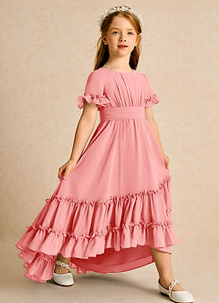 Azazie Kass Jurken voor bloemenmeisjes A-Lijn Jurk van Chiffon Geplooid Koraal image1