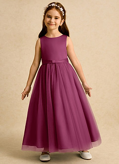 Azazie Lior Flower Girl Dresses Mulberry Ball-Gown Pleated Tulle Dress image4