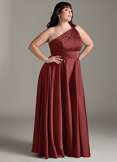 Azazie Charlize Bridesmaid Dresses Terracotta A-Line One Shoulder Stretch Satin Dress image12