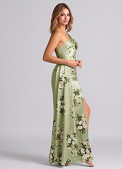 Azazie Maron Bridesmaid Dresses Floral Vines A-Line One Shoulder Stretch Satin Dress image4