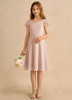 Azazie Narin Girls Formal Flower Girl Klänningar Klänning A-linje i Chiffong med ärmar image3