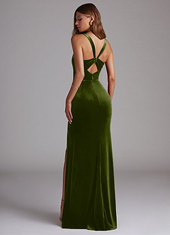Azazie Mero Bridesmaid Dresses Olive Sheath Pleated Velvet Dress image5