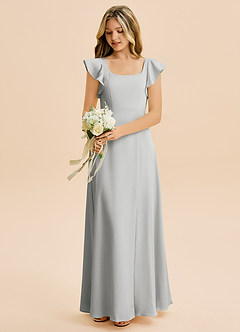 Azazie Bondi Junior Silver A-Line Side Slit Stretch Satin Dress image5