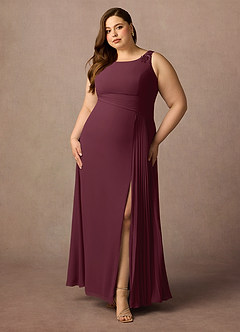 Azazie Galvan vestidos de madre de la novia Vestido de Cabernet de Gasa de Corte En A con Lentejuela image6