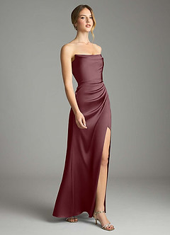 Azazie Leonis Bridesmaid Dresses Sangria Mermaid Pleated Stretch Satin Convertible Dress image6