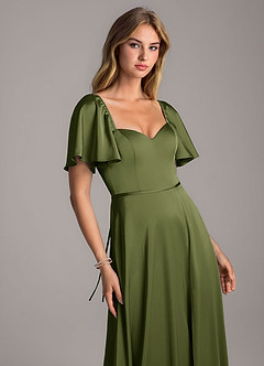 Azazie Chloe Bridesmaid Dresses Olive A-Line Sweetheart Neckline Stretch Satin Dress image6