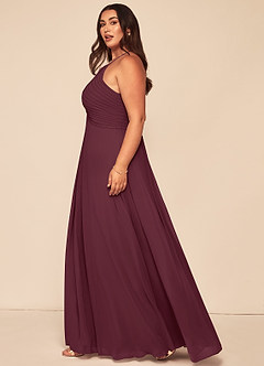 Azazie Ginger Bridesmaid Dresses Cabernet A-Line Halter Pleated Chiffon Dress image13