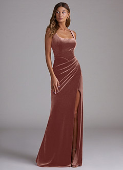 Azazie Mero Bridesmaid Dresses Rustic Rose Sheath Pleated Velvet Dress image4
