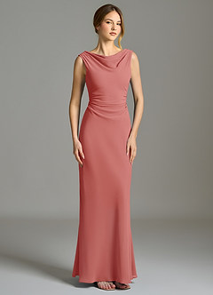 Azazie Kieryn Vestidos de damas de honor Vestido de Rosa Antigua de Gasa de Corte Sirena con Plisado image5