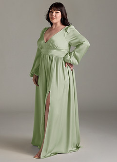 Azazie Norah Robes de demoiselle d'honneur Robe Trapèze en Satin extensible Vert Sauge image11