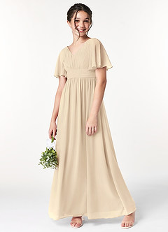 Azazie Temeka Junior Champagne A-Line Pleated Chiffon Dress image1