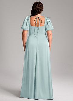 Azazie Fyona Bridesmaid Dresses Mist A-Line Pleated Stretch Satin Dress image2