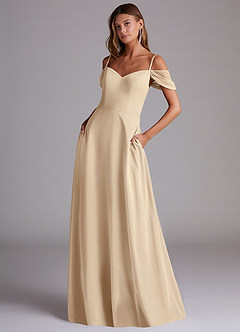 Azazie Marley Bridesmaid Dresses Champagne A-Line Off the Shoulder Chiffon Convertible Dress image1