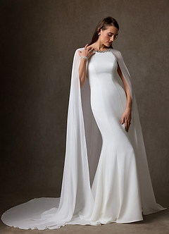 Azazie Naia Wedding Dresses Diamond White Caramel Mermaid Crepe Back Satin Dress image1