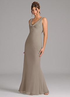 Azazie Rylina Bridesmaid Dresses Taupe Mermaid Pleated Chiffon Dress image4