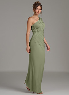 Azazie Essence Bridesmaid Dresses Pistachio Sheath One Shoulder Premium Stretch Jersey Dress image6