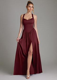 Azazie Francis Bridesmaid Dresses Cabernet A-Line Corset Stretch Satin Dress image3